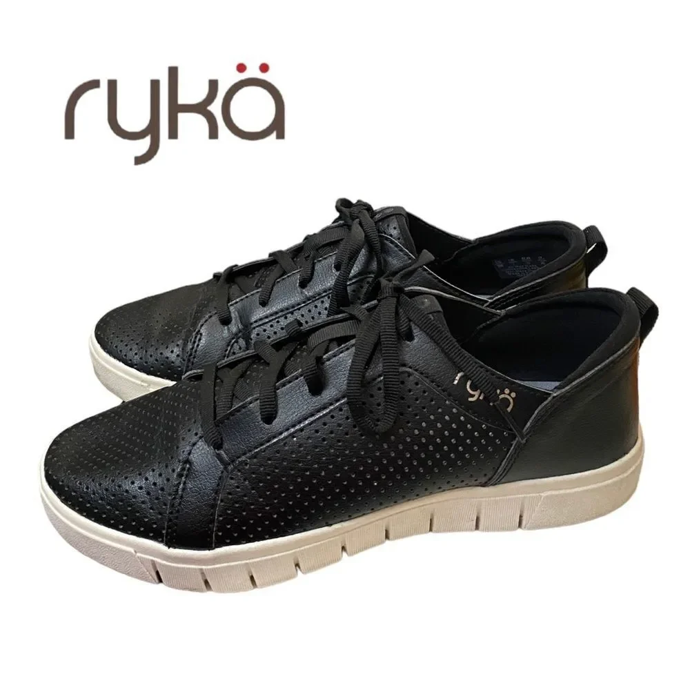 RYKA Hayden Women's Black Perforated Leather Tennis Shoes Sneakers 9